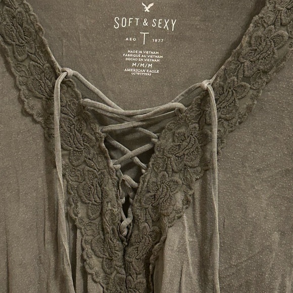 American Eagle Outfitters Lace-Up Long Sleeve Top - Green - Picture 2 of 4